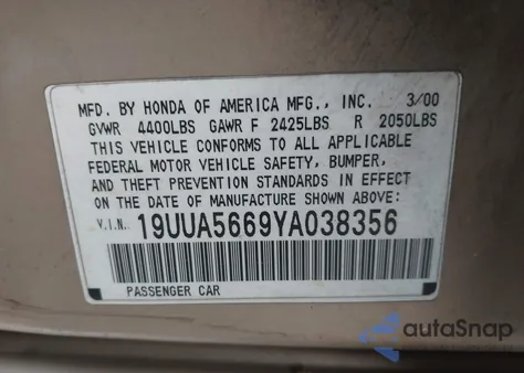 2000 Acura Tl 3.2 from USA, damaged, VIN 19UUA5669YA038356
